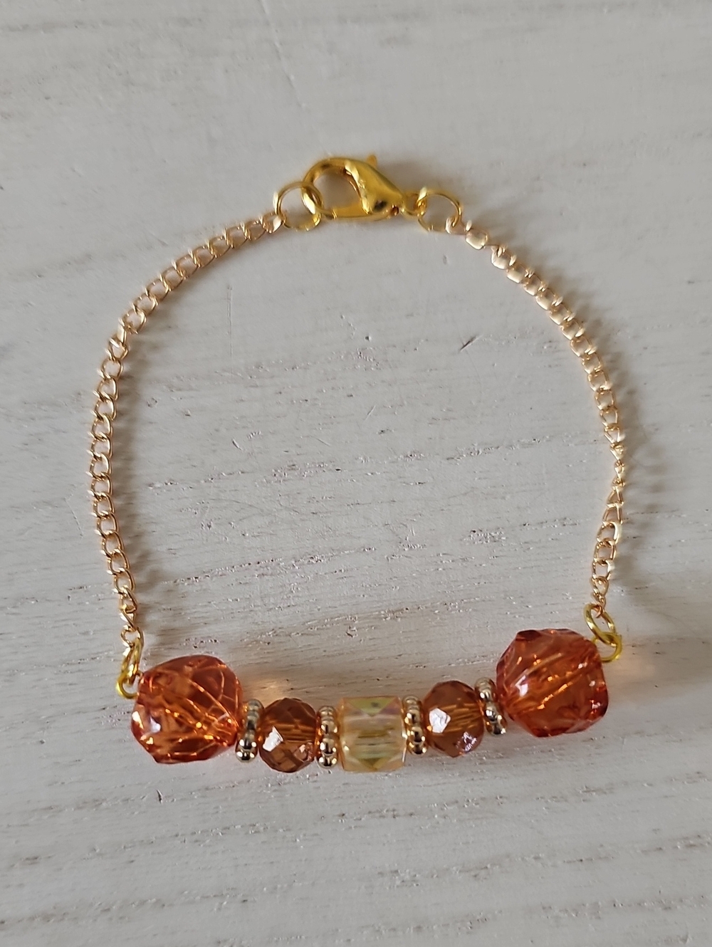 Gold Chain Bracelet with Faux Amber Beads